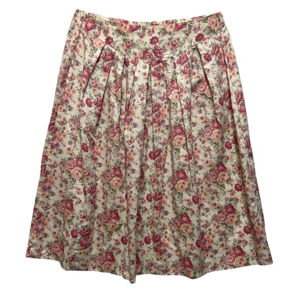 Vintage 80s Fritzi California Size Medium Linen Look Floral A Line Yoke Skirt - Picture 1 of 8